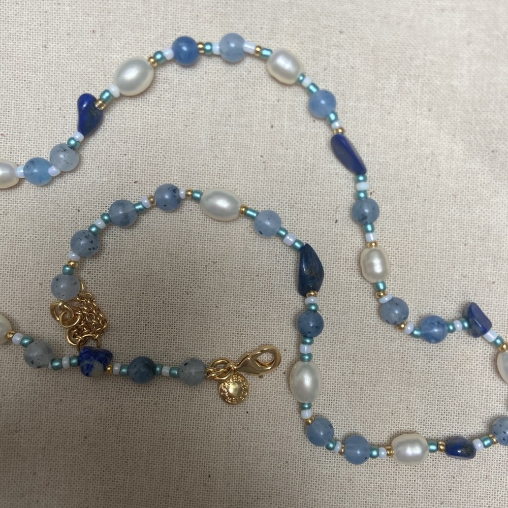 J. Crew Blue and Gold Pearl Necklace